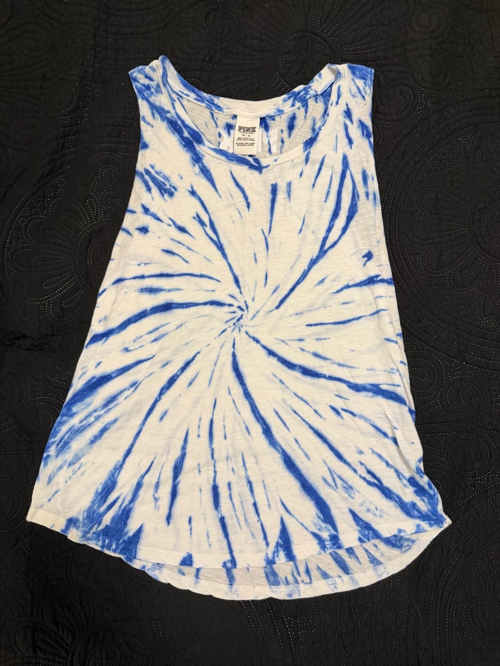 PINK Victoria's Secret White & Blue Tie-Dye Tank Top